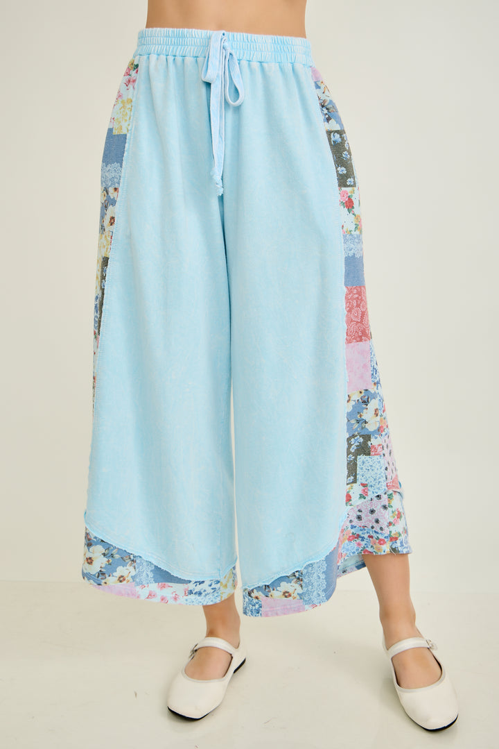 Baby Blue Cotton Cropped Pants