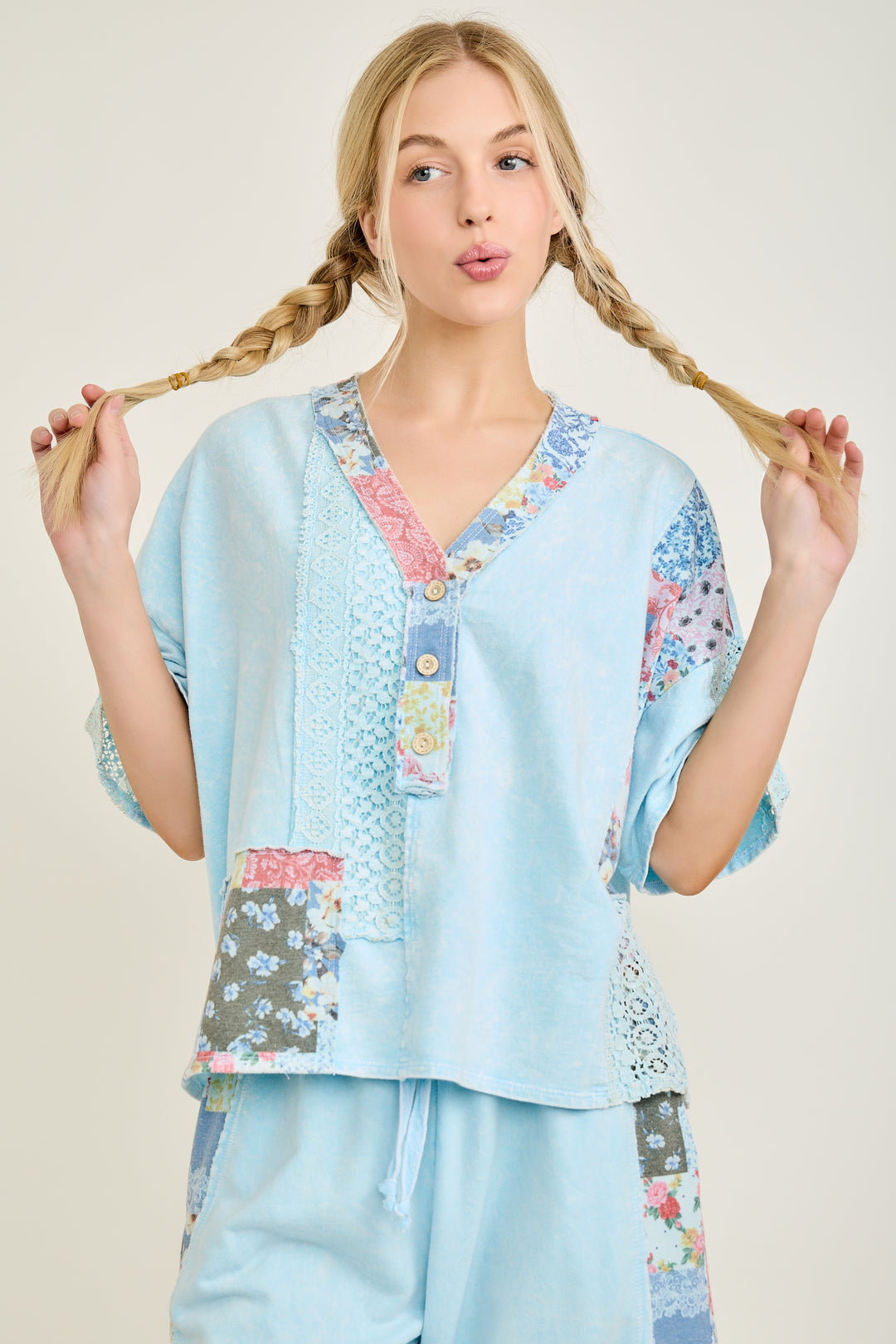 Baby Blue Cotton Casual Top