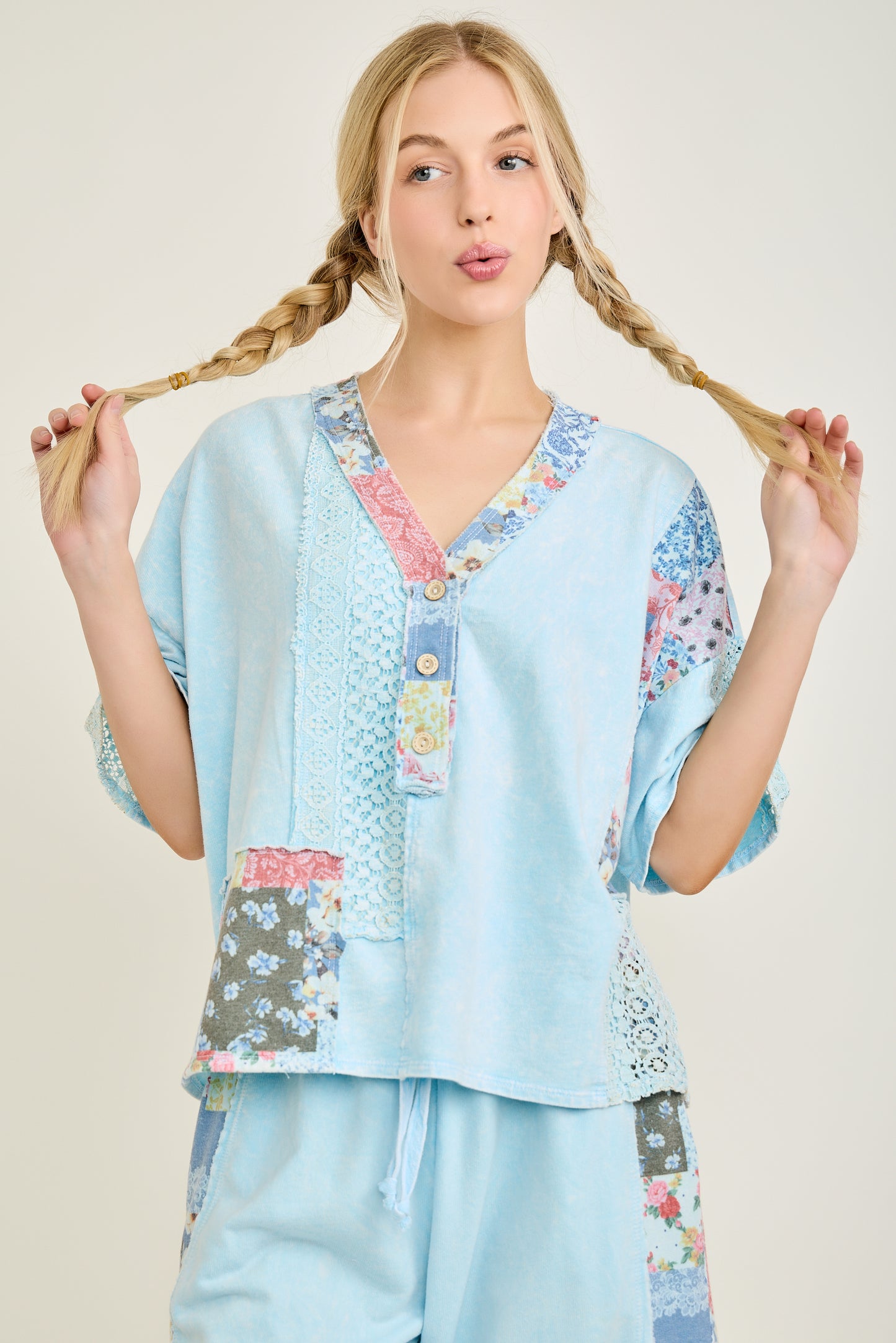 Baby Blue Cotton Casual Top