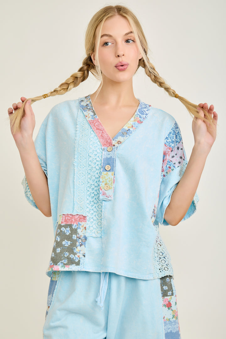 Baby Blue Cotton Casual Top