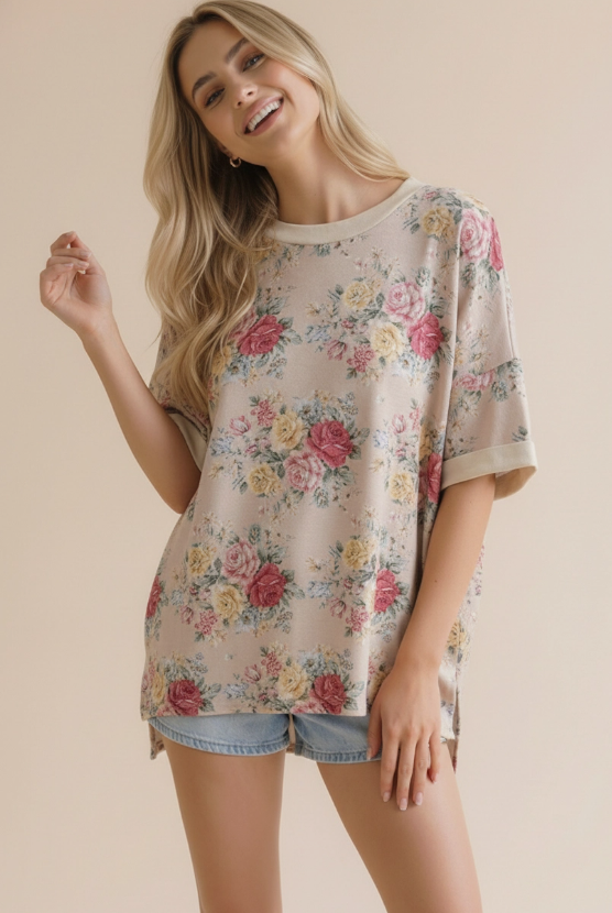 Vintage Floral Cream Top