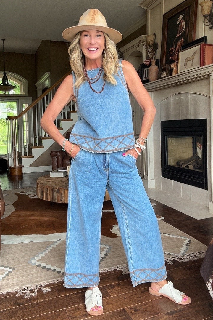 Desert Dreamer Drift Blue Wide Leg Pants