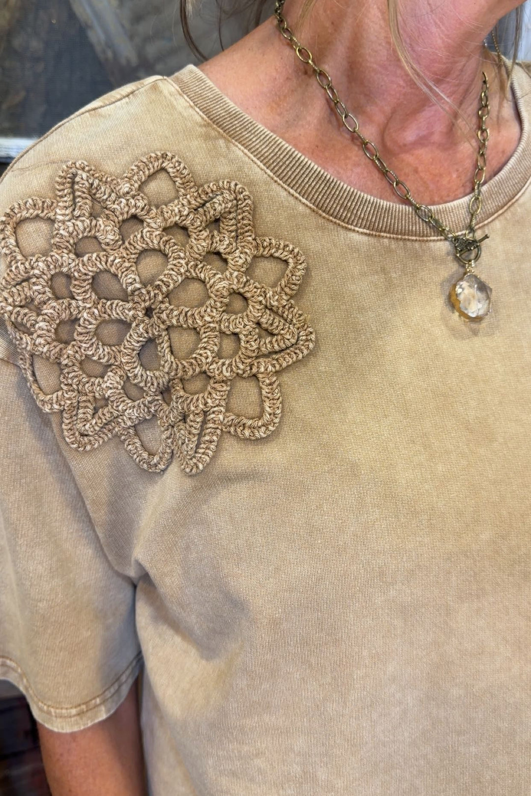 Mocha Crochet Cotton Top