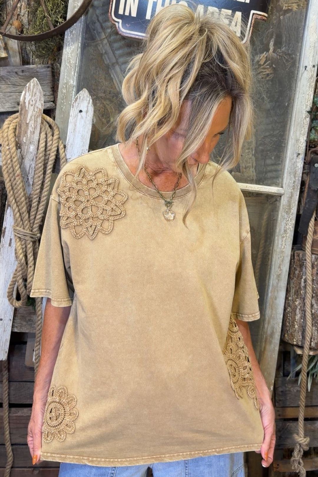 Mocha Crochet Cotton Top