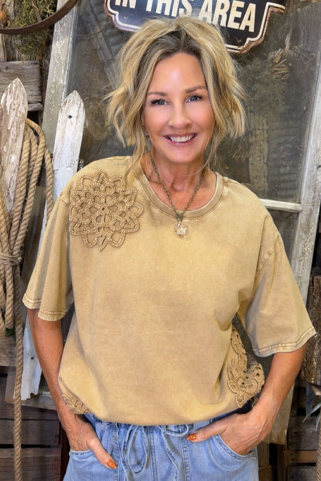 Mocha Crochet Cotton Top