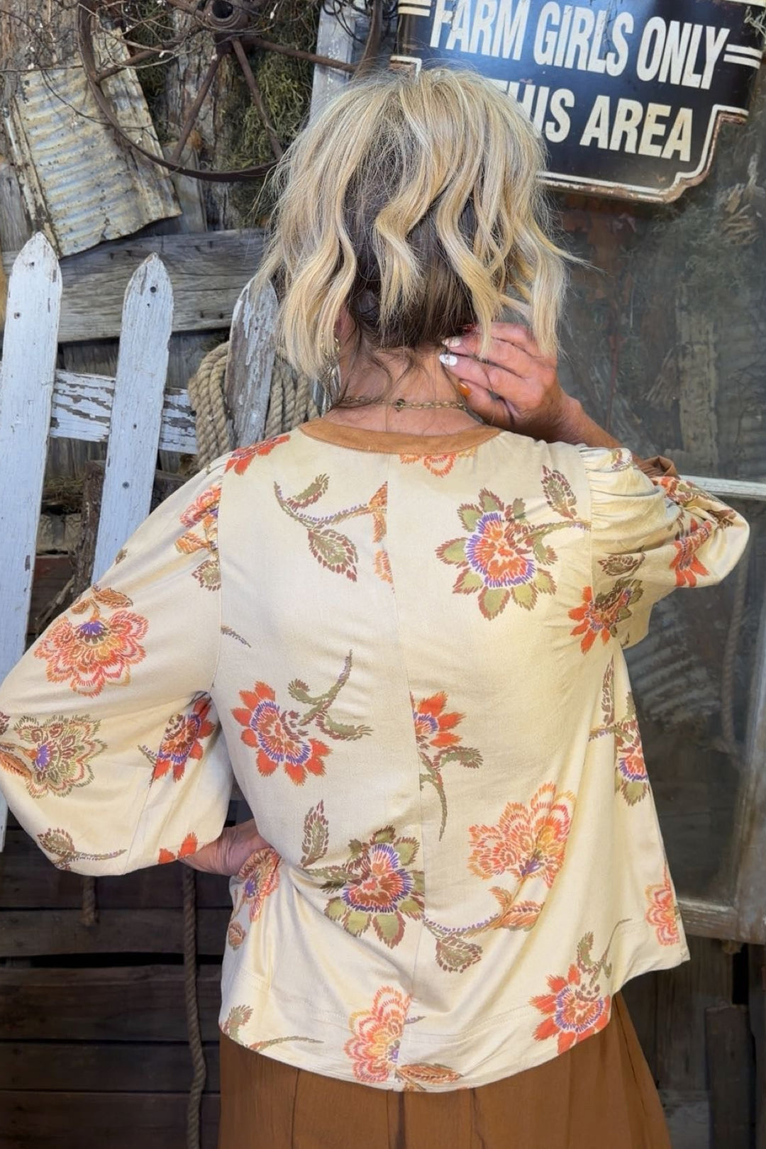 Rustic Blossom Suede Blouse