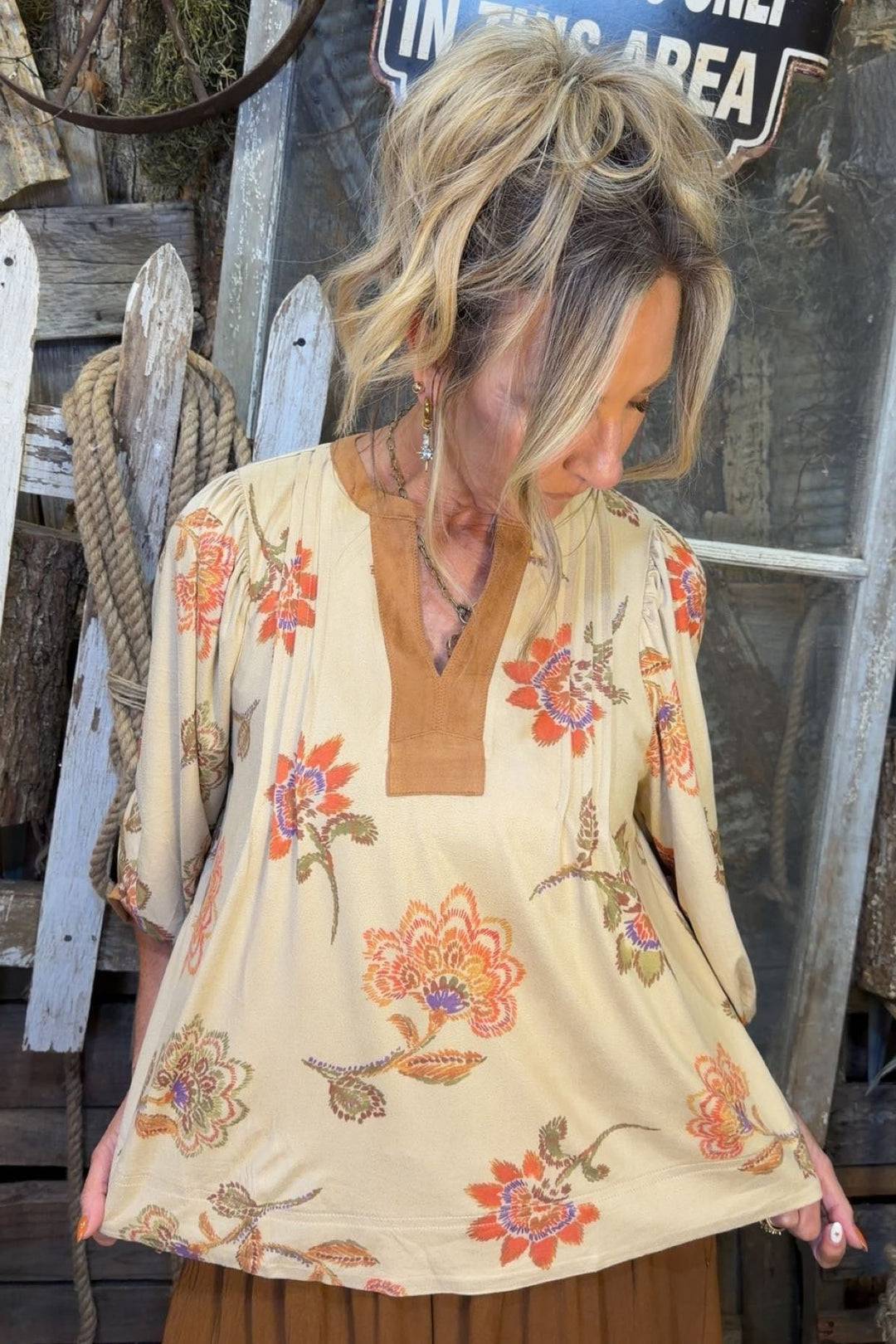 Rustic Blossom Suede Blouse
