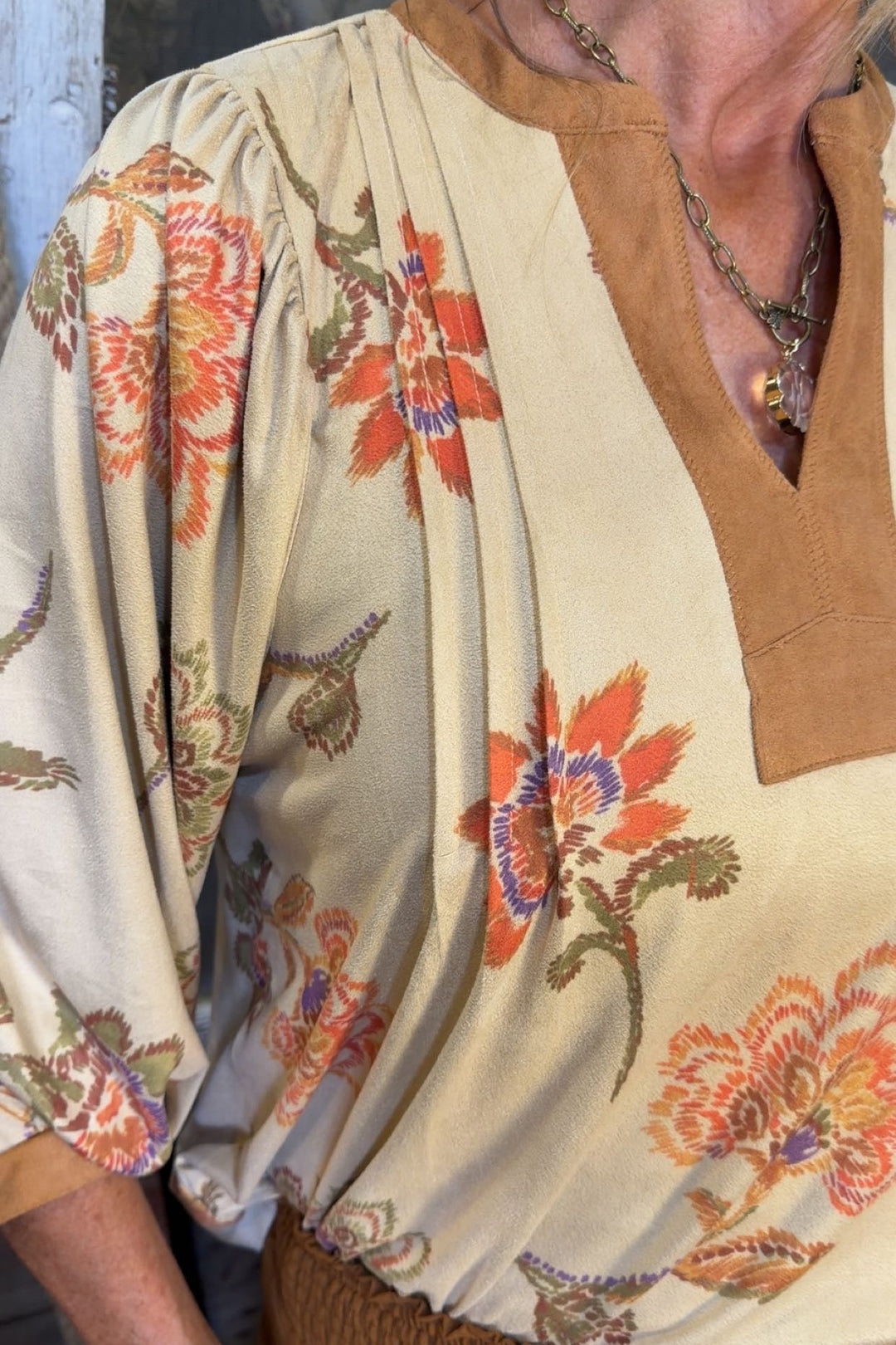 Rustic Blossom Suede Blouse