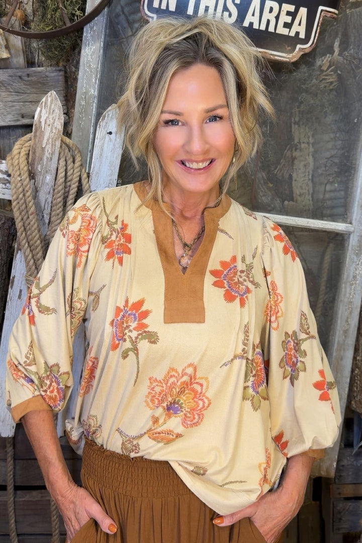 Rustic Blossom Suede Blouse