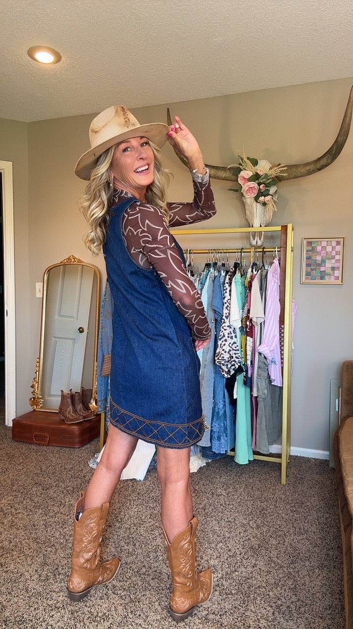 Boot-Stitched Mesh Blouse