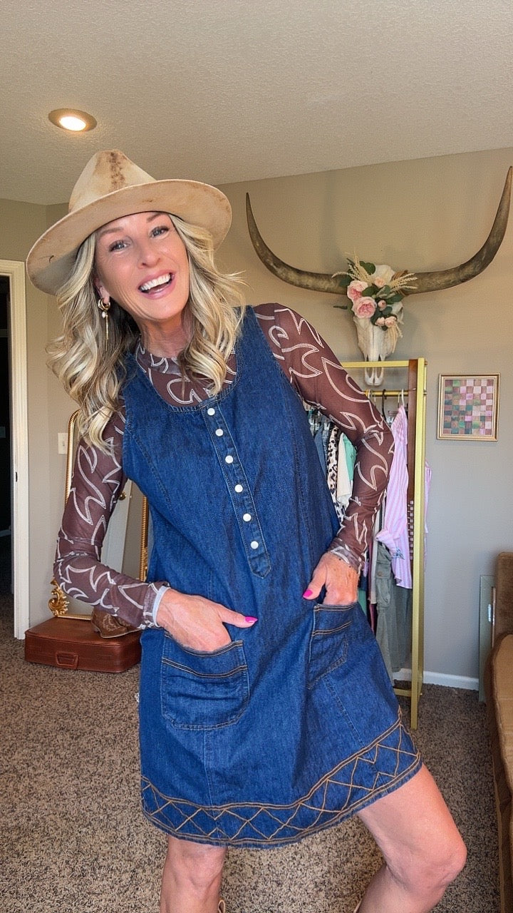 Boot-Stitched Mesh Blouse