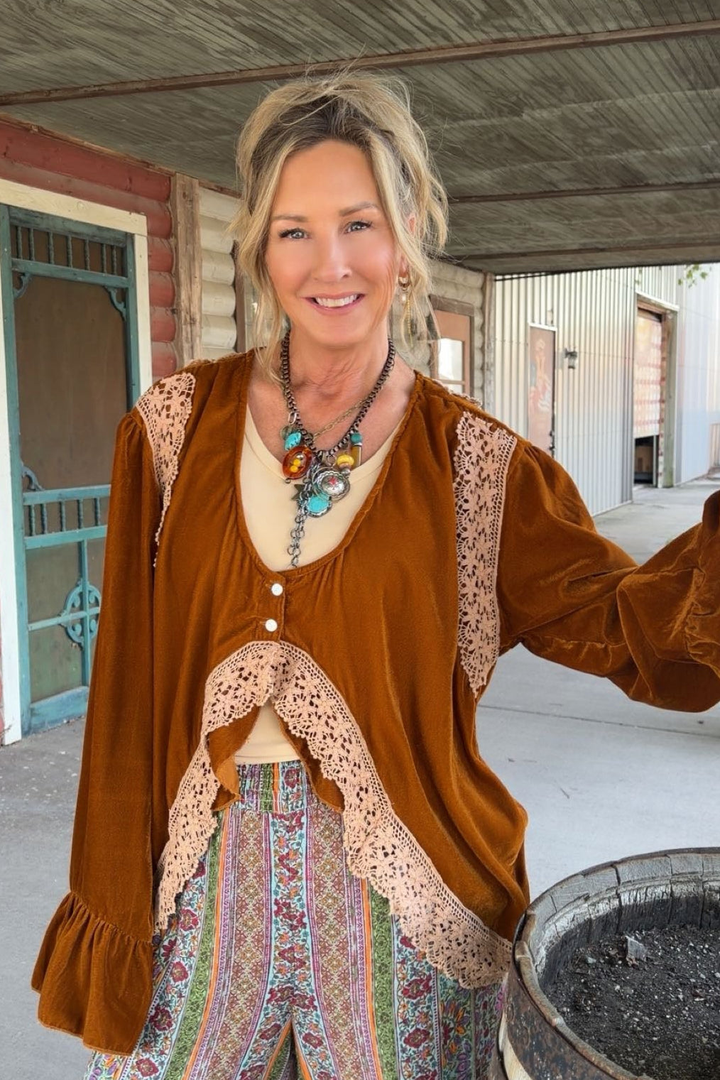 Rustic Copper Velvet Cardigan