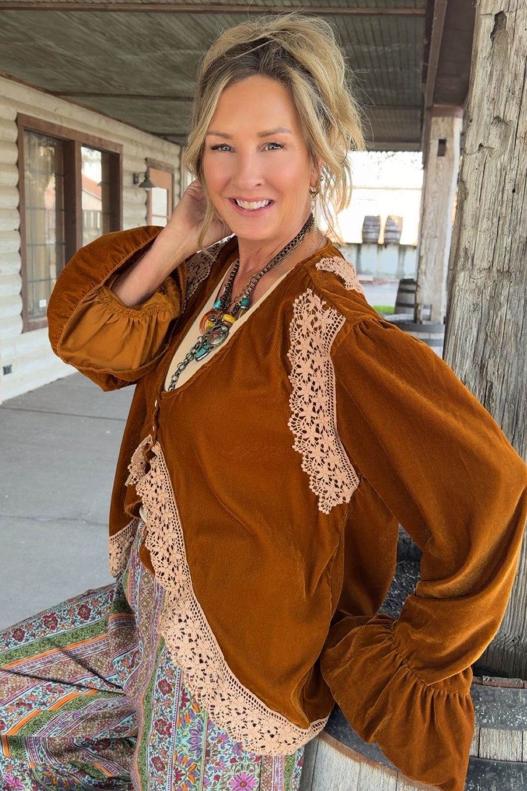 Rustic Copper Velvet Cardigan