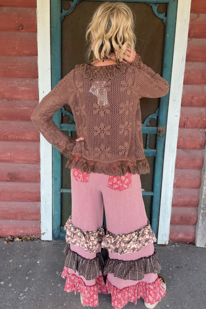 Red Bean Cotton Ruffle Pants