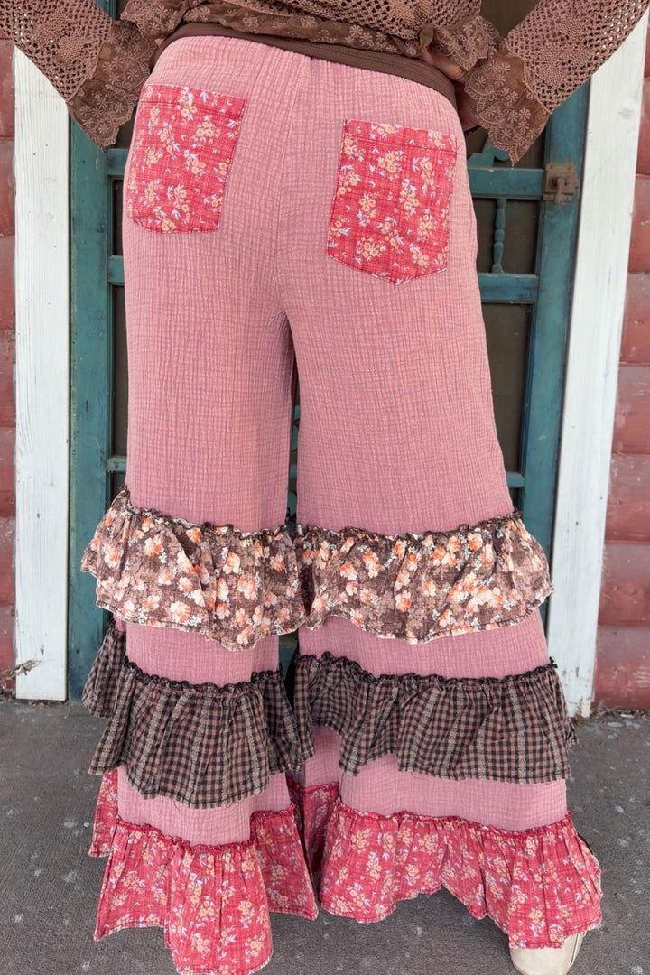 Red Bean Cotton Ruffle Pants