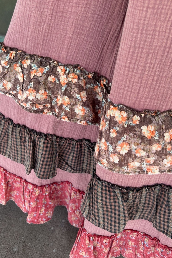 Red Bean Cotton Ruffle Pants