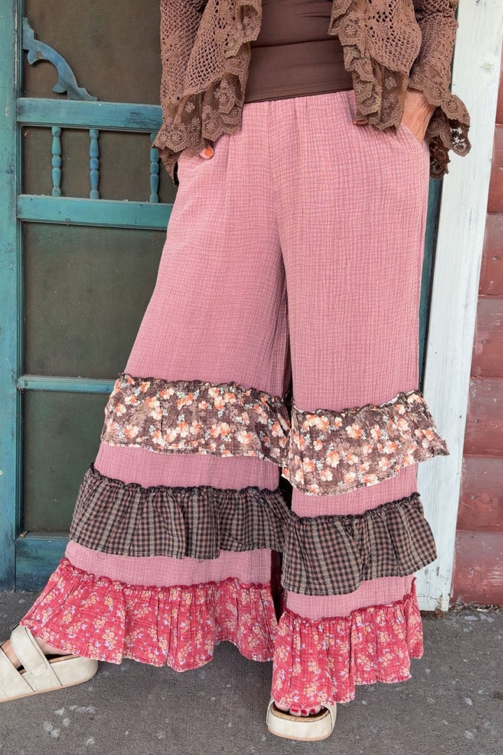 Red Bean Cotton Ruffle Pants