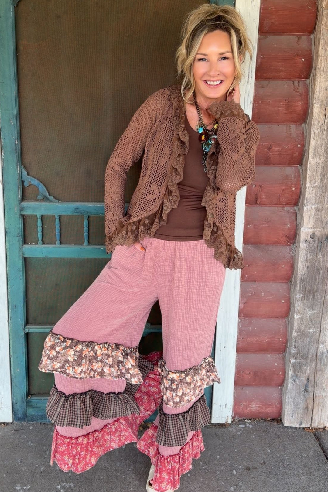 Red Bean Cotton Ruffle Pants
