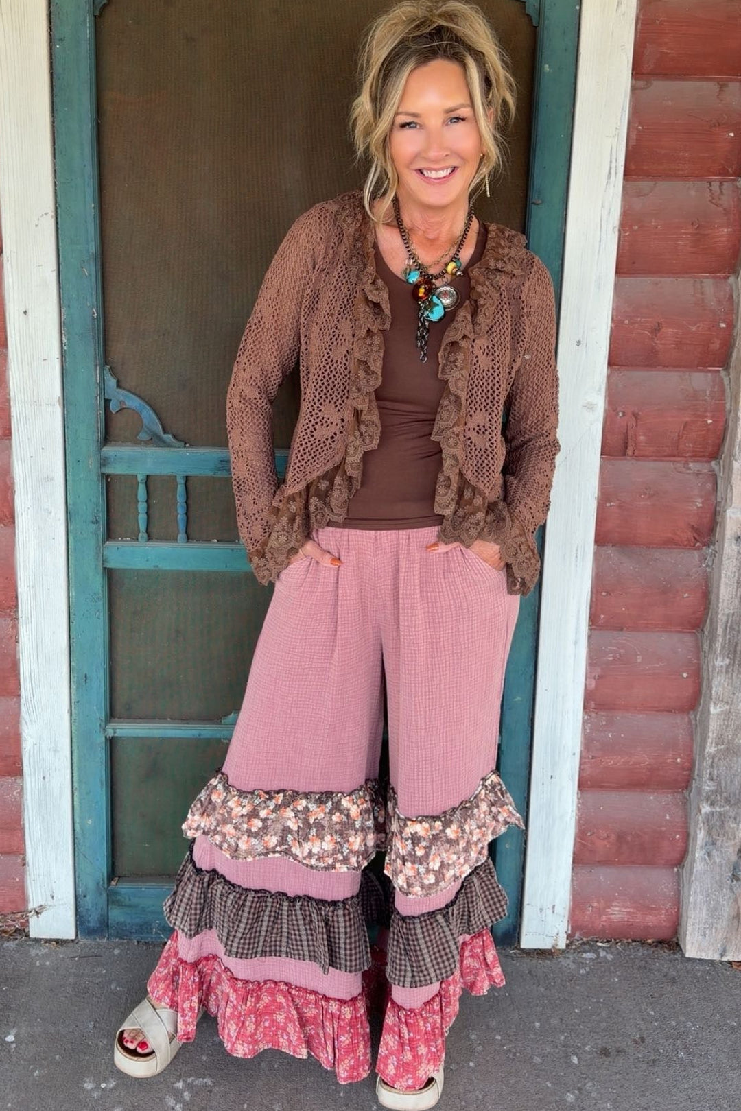 Red Bean Cotton Ruffle Pants