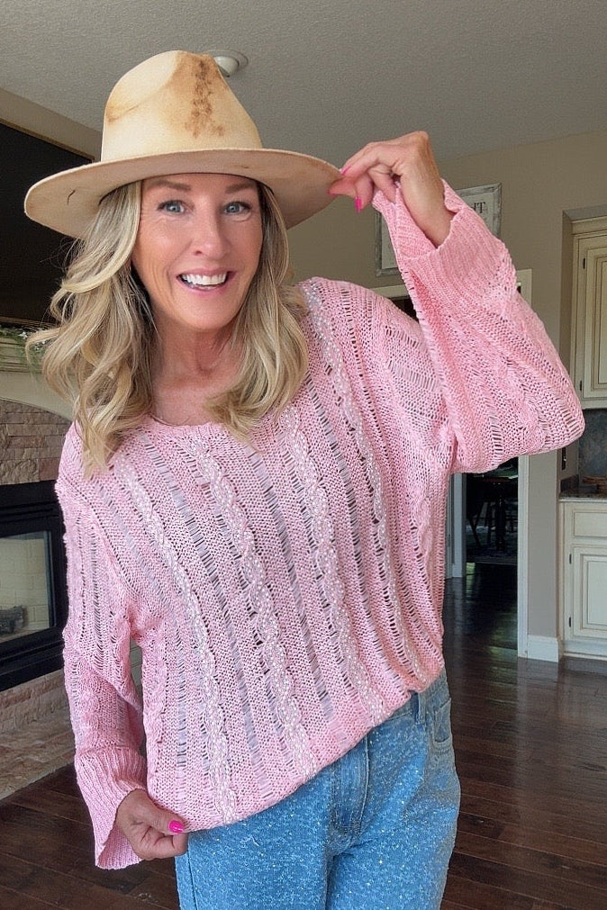 Pretty in Pearls Pink Sweater