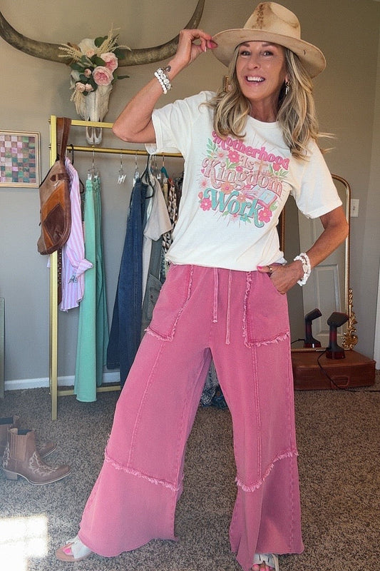 Raw Edge Raspberry Cotton Pants