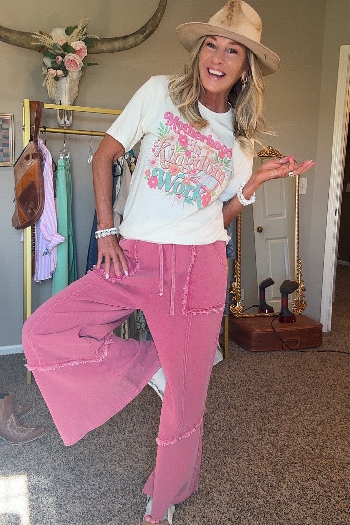 Raw Edge Raspberry Cotton Pants