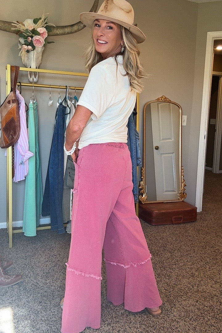 Raw Edge Raspberry Cotton Pants
