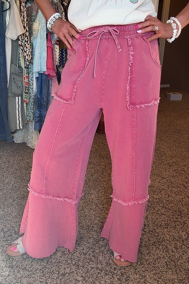 Raw Edge Raspberry Cotton Pants