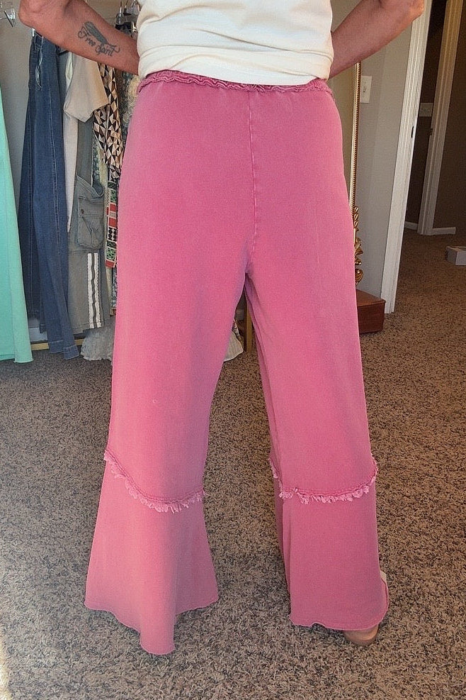 Raw Edge Raspberry Cotton Pants