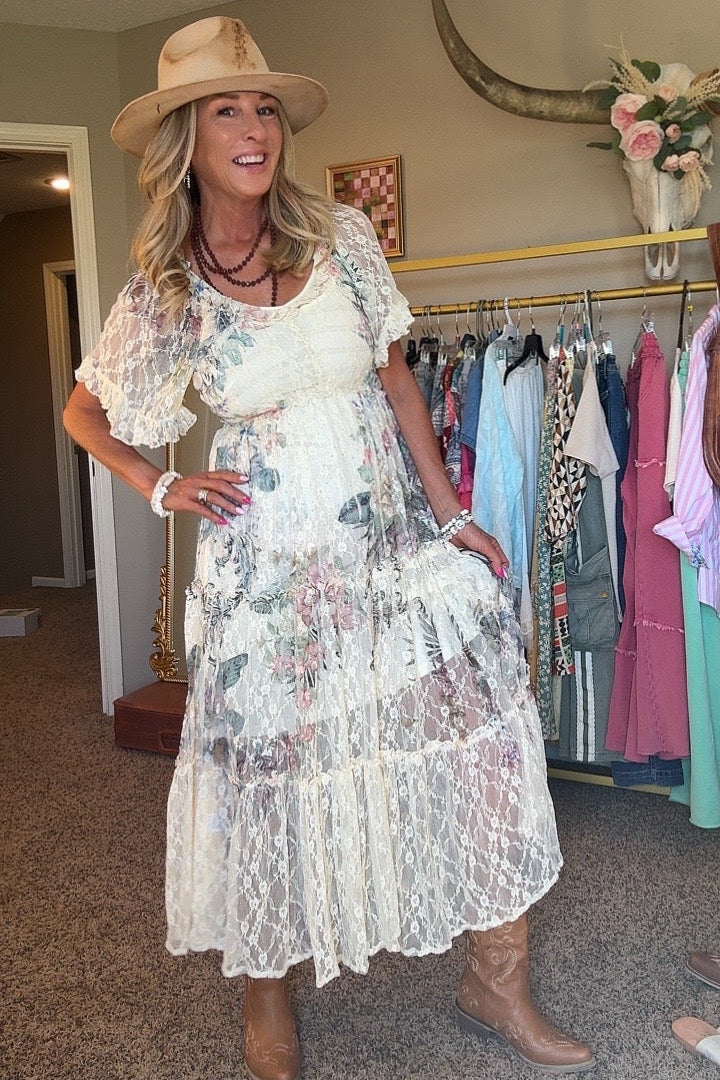 Water Color Tiered Lace Dress