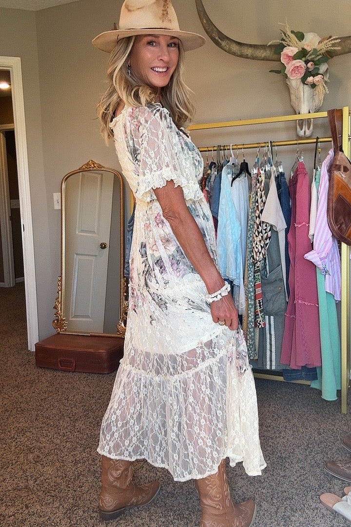 Water Color Tiered Lace Dress