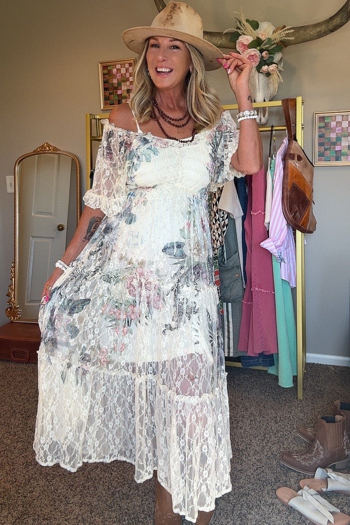 Water Color Tiered Lace Dress