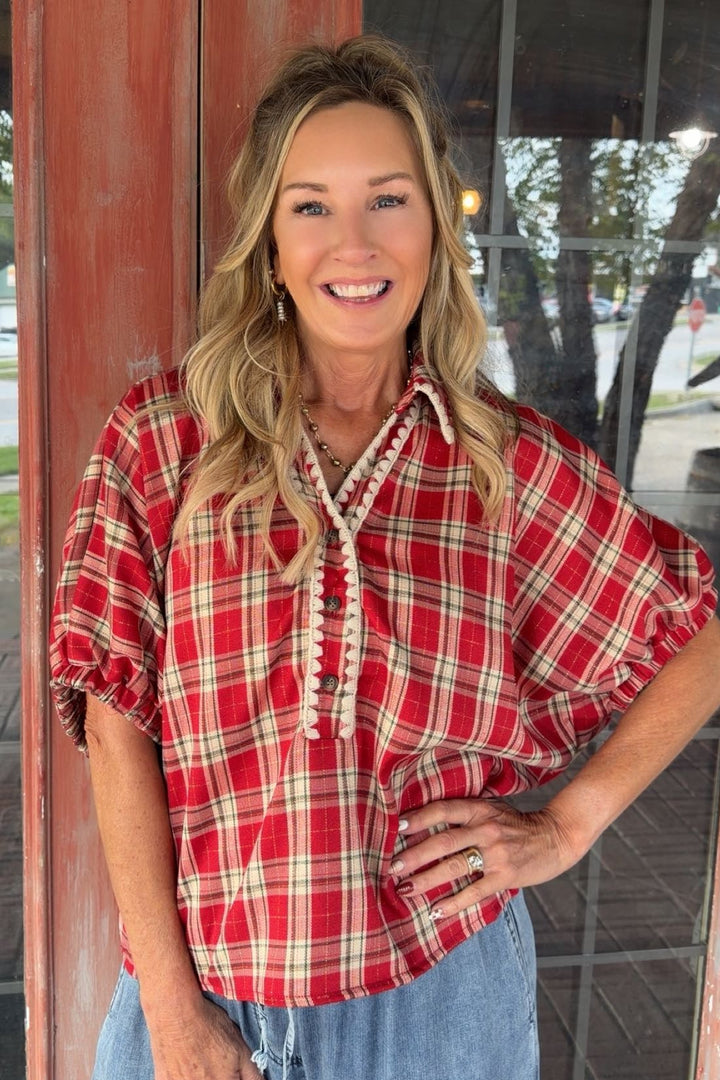 Country Christmas Plaid Blouse