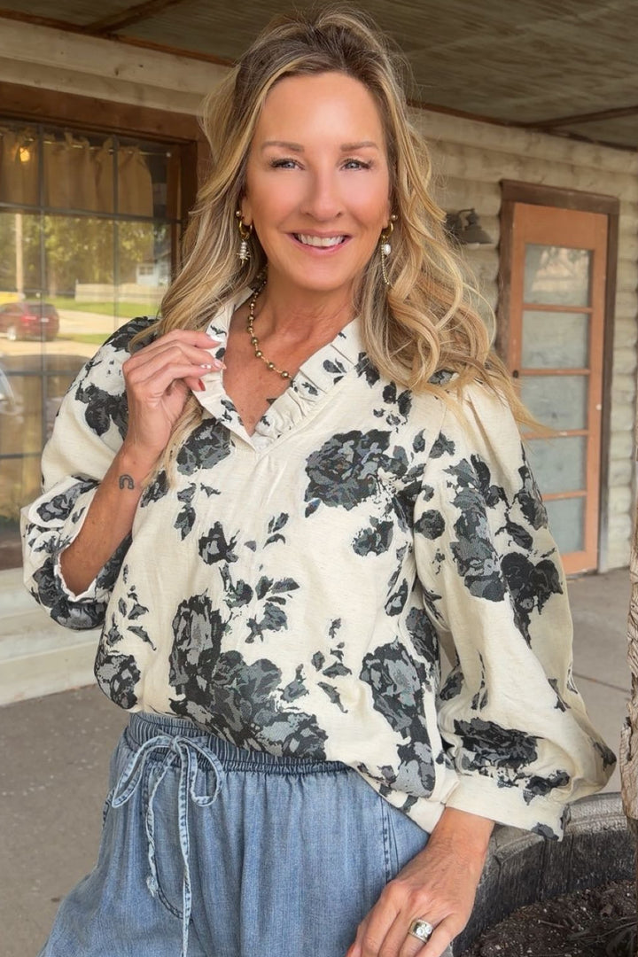 Ivory &amp; Noir Floral Blouse