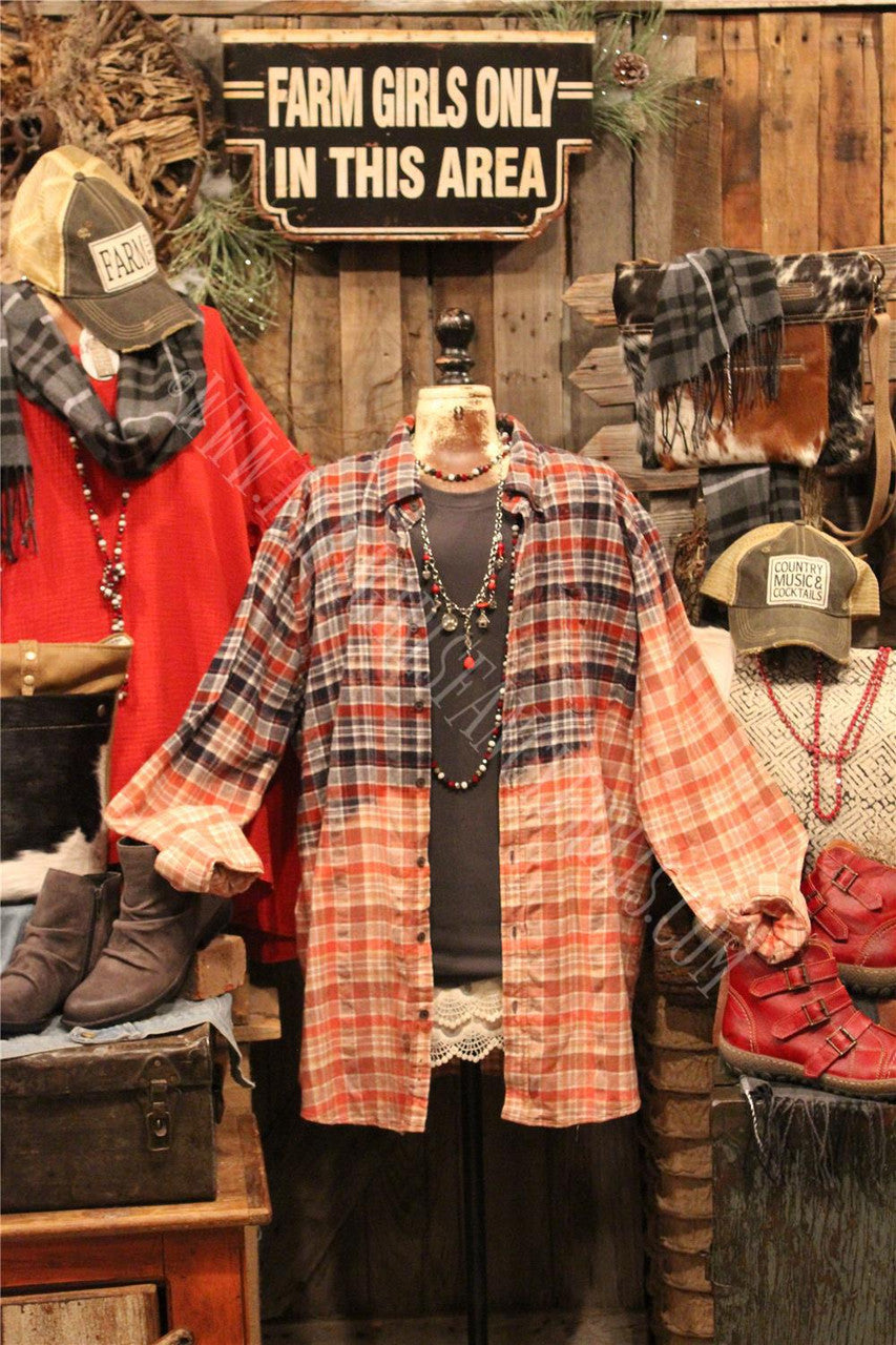 Farm Girls Fancy Frills Limited Edition Distressed Flannel With Graphic Panel