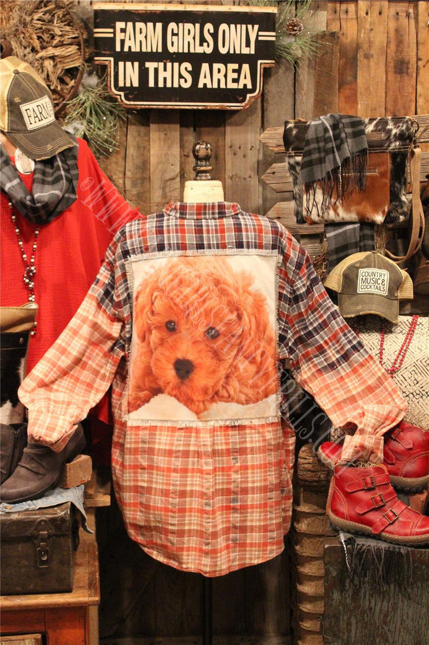 Farm Girls Fancy Frills Limited Edition Distressed Flannel With Graphic Panel