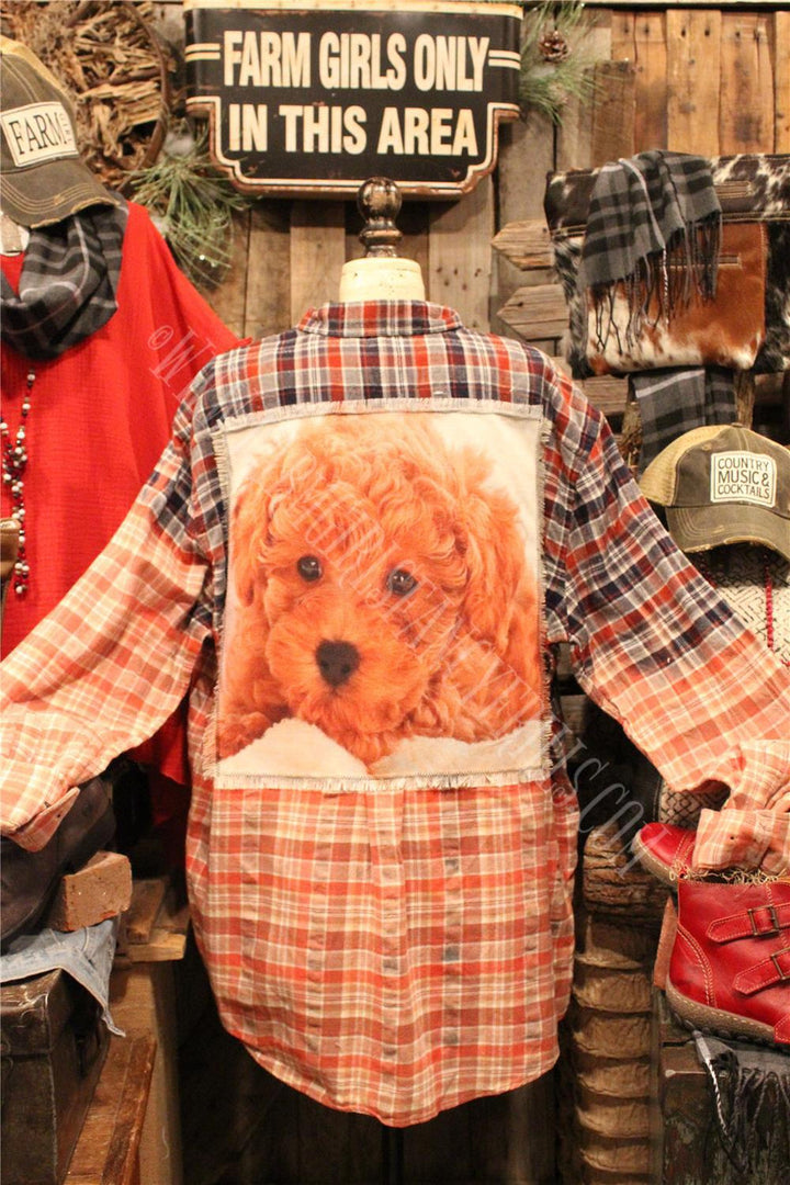 Farm Girls Fancy Frills Limited Edition Distressed Flannel With Graphic Panel