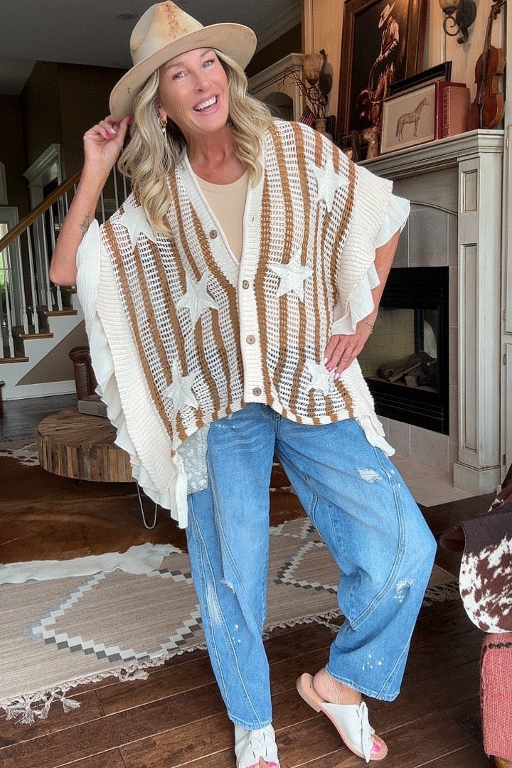 Cafe Latte Ruffle Stripe Cardigan