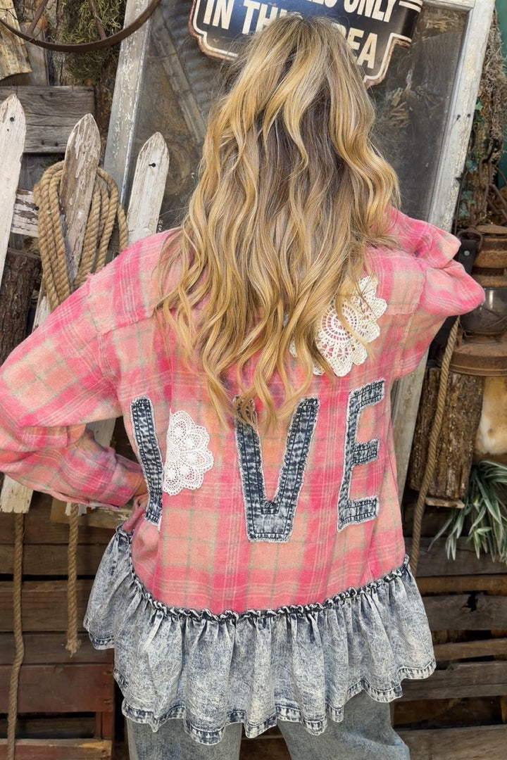 Plaid &amp; Denim Ruffle Blouse