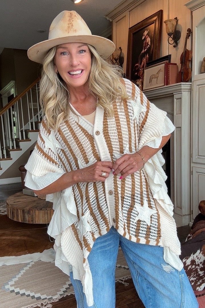 Cafe Latte Ruffle Stripe Cardigan