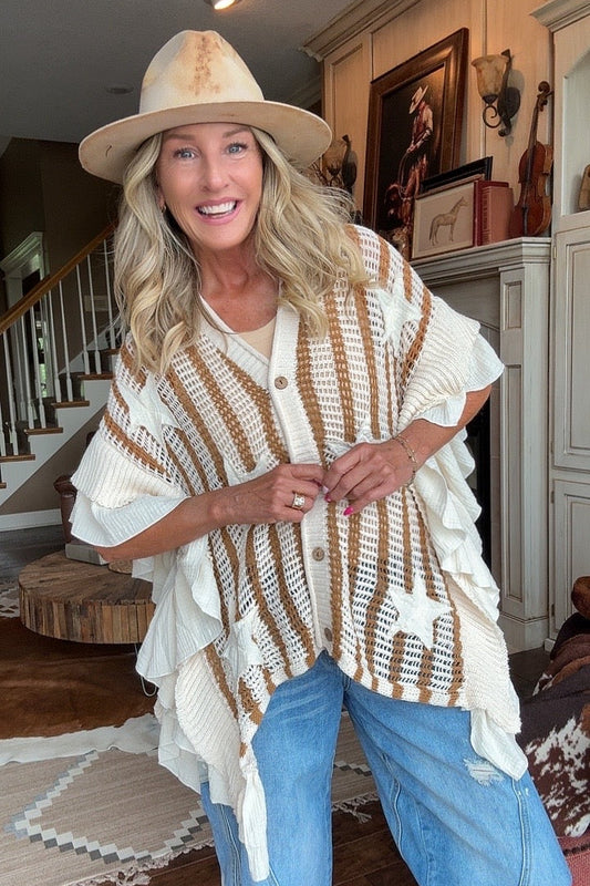 Cafe Latte Ruffle Stripe Cardigan