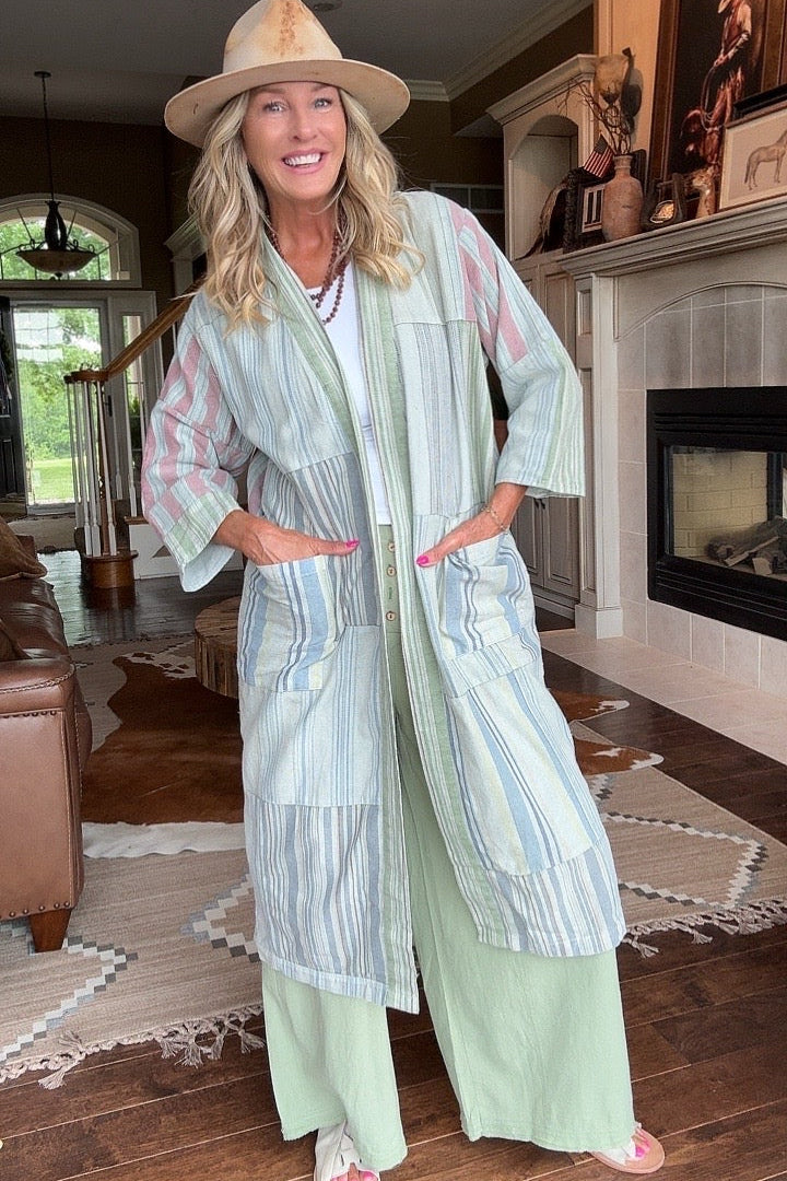 Moss Stripe Long Kimono