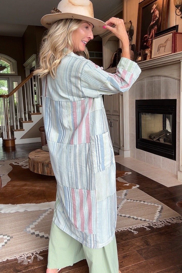Moss Stripe Long Kimono