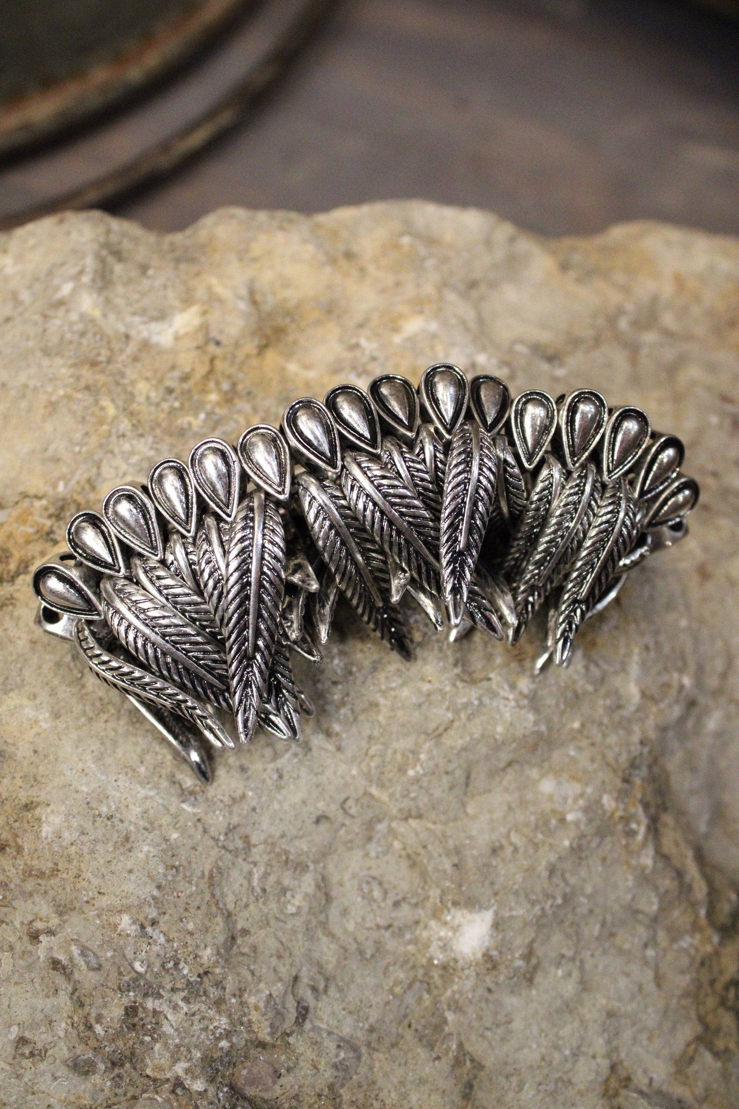 Silver Feather Stretch Bracelet