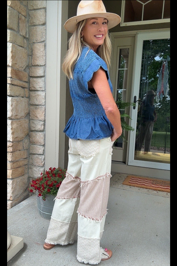 Sweet Cream Stripe Patch Pants