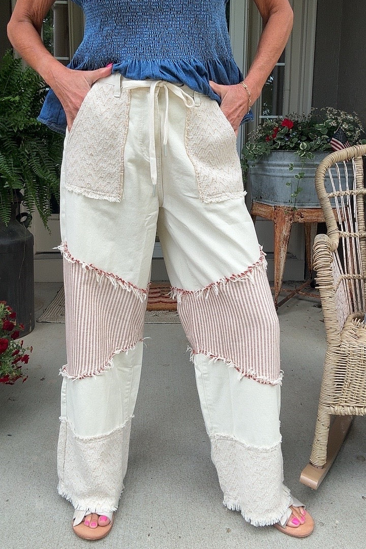 Sweet Cream Stripe Patch Pants