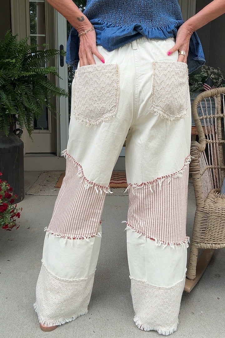Sweet Cream Stripe Patch Pants