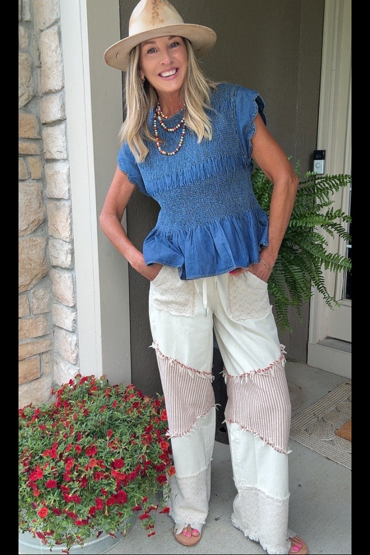 Sweet Cream Stripe Patch Pants