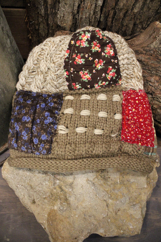 Patchwork Brown Hand-Knit Beanie