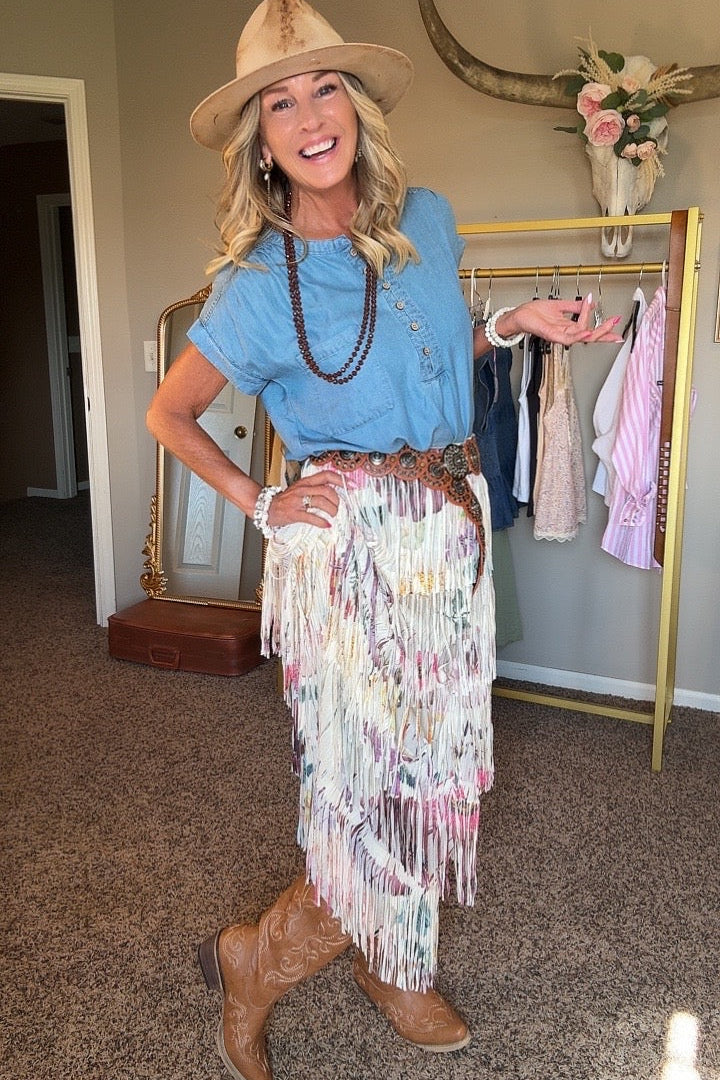 Dancing Queen Purple Flower Fringe Skirt
